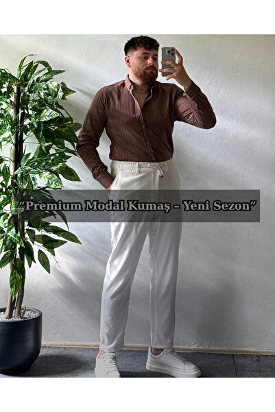 Arvens Bitter Brown White Striped Modal Fabric Shirt Top Quality Fabric Men's Can Be Combined with Women's