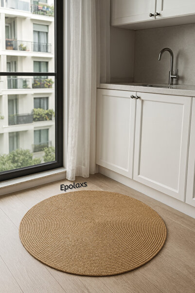 jüt hasır görünümlü halı yuvarlak halı, bohem tarz kilim, salon oturma odası halısı, jüt halı