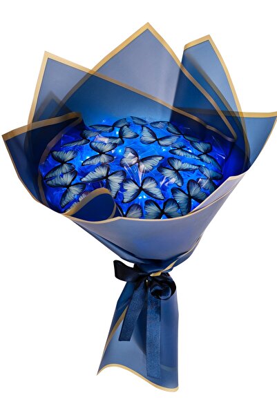 Tosbiş Led Işıklı Lacivert Kelebek Buketi , Dekoratif Konsept Hediye Anneye,Sevgiliye,arkadaşa