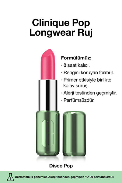 Clinique Pop Longwear™ Gün Boyu Kalıcı Ruj - Renk: Disco Pop 3.9g | Saten Bitiş