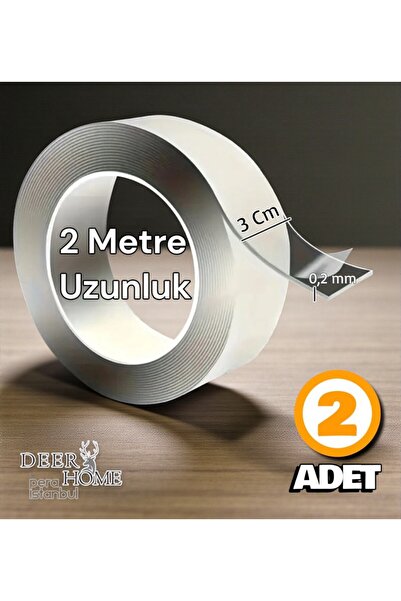 Pera İstanbul 2 Adet Çift Taraflı Şeffaf 2 mt Bant Ultra Özel Süper Güçlü Yük...