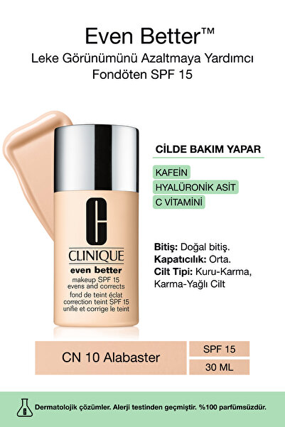 Clinique Even Better™ Doğal Bitişli Fondöten SPF 15 - Renk: CN 10 Alabaster 30ml | C Vitamini
