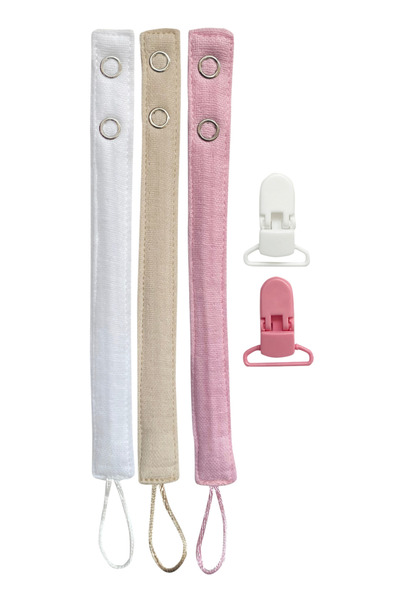 Joyous Mom Kids 3-Piece Cotton Muslin Baby Pacifier Strap 2 Plastic Clips Easy to Open Pacifier Holder / Pacifier Chain