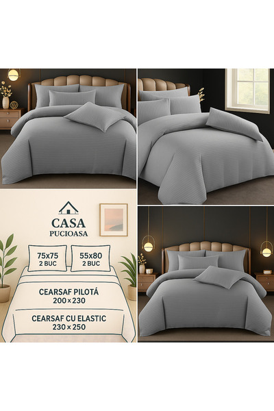 Casa Pucioasa 6-piece bed linen - Luxury Hotel Grey, 100% Cotton, Satin stripes, premium model