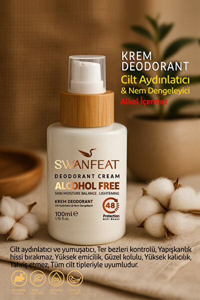 SWANFEAT Krem Deodorant Alkolsüz Ter Kokusu Önleyici Aydınlatıcı Unisex 48 Sa...