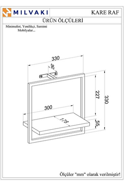MİLVAKİ Siyah Kare Dekoratif Duvar Rafı | Minimalist Metal Raf Tasarımı