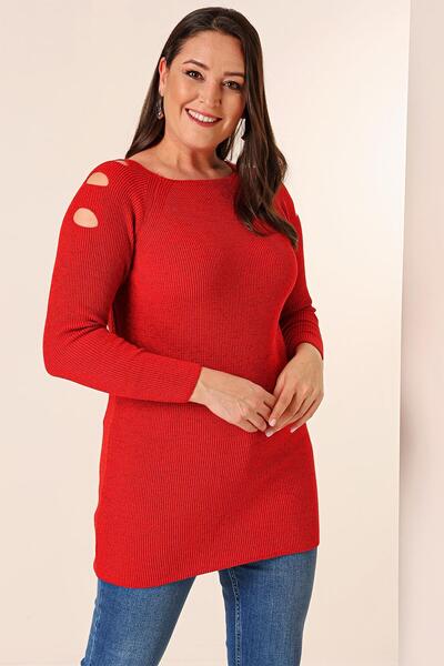 Genel Markalar Omuz Dekolteli Büyük Beden Spor Tunik Kazak