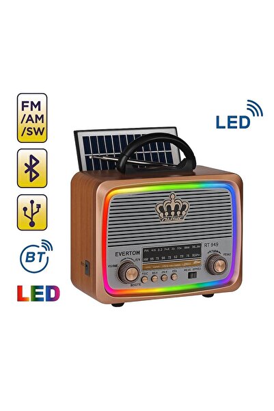 kar-bul Kaliteli RT-849 Nostalji Solar Güneş Enerjili Ledli Bluetooth/USB/Sd ...
