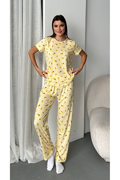 ELİBELLA Kadın Limon Detaylı Pamuklu Likralı Pijama Takımı