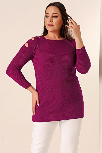 By Saygı Off-the-Shoulder Plus Size Sports Tunic Sweater