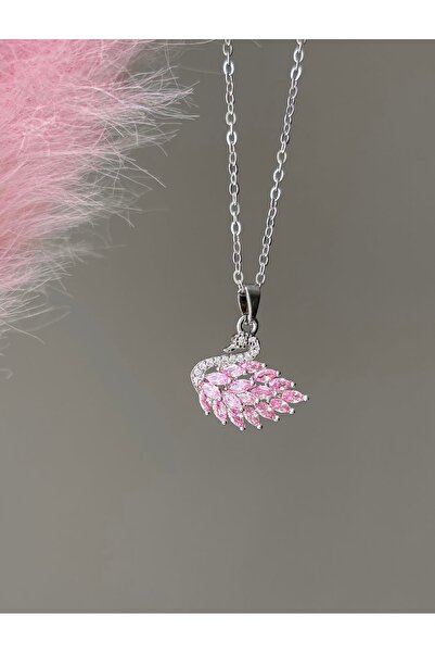 shop PEMBE KUĞULU ÇELİK KOLYE PASLANMAZ