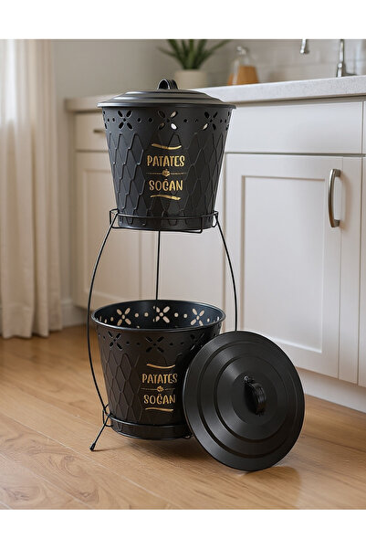 EVSTYLE İki katlı sebzelik & soğan patates saklama - Siyah