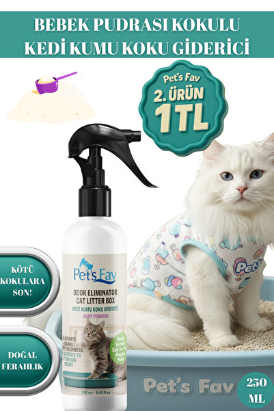 Pets Fav Bebek Pudrası Kokulu, Kedi Kumu Koku Giderici Sprey 250 ml – Doğal v...
