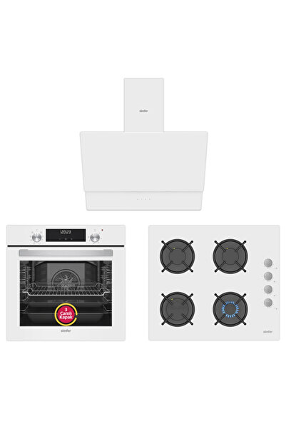 Simfer 9 Fonksiyon QS Dijital Beyaz Ankastre Set (8209 Fırın + 3507 Ocak + 8704 Davlumbaz)
