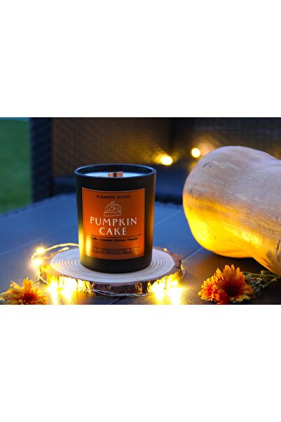 OEM Scented Soy Candle with Wooden Wick, Flaming Scent, Pumpkin Cake, handmade, 165 g