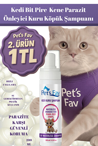 Pets Fav Kedi Bit Pire Kene ve Parazit Önleyici Kuru Köpük Şampuanı