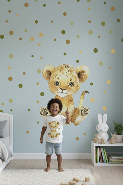 Kt Grup Sevimli Yavru Aslan Ve Puantiyeler Pastel Renk Duvar Sticker Seti