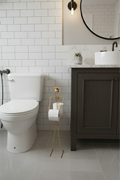 elfmetal Dekoratif Tuvalet Kağıdı Askısı İnsan Figürlü Minimalist Tuvalet Kağıtlığı Yedekli Banyo Toparlayıcı