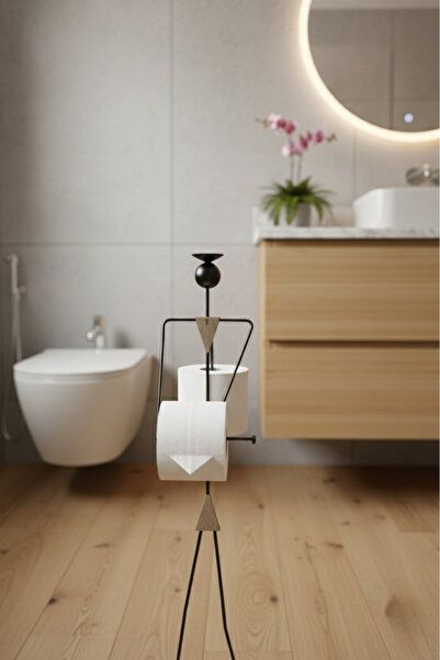 elfmetal Dekoratif Tuvalet Kağıdı Askısı İnsan Figürlü Minimalist Tuvalet Kağıtlığı Yedekli Banyo Toparlayıcı