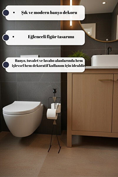 elfmetal Dekoratif Tuvalet Kağıdı Askısı İnsan Figürlü Minimalist Tuvalet Kağıtlığı Yedekli Banyo Toparlayıcı