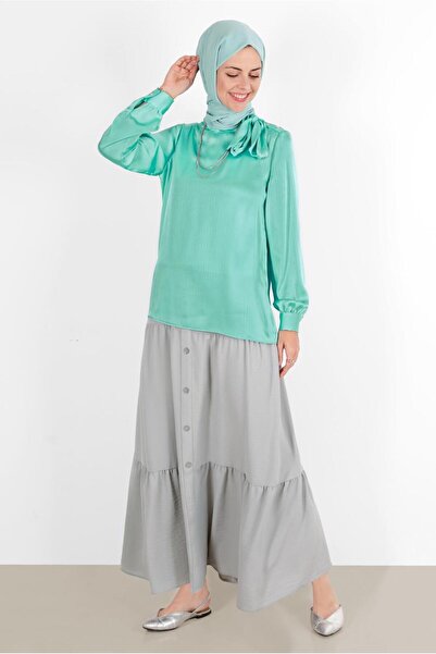 Alvina Σατέν Μπλούζα - Με Λεπτομέρεια Δεσίματος και Κουμπί, Μοντέλο 42759