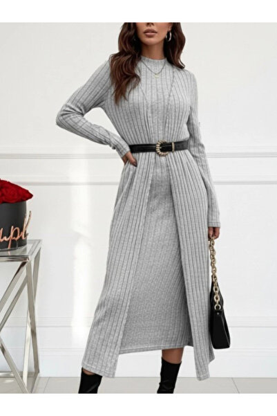 Ekince Women's Long Sleeve Semi Turtleneck Hoodie Camisole Dress and Long Car...