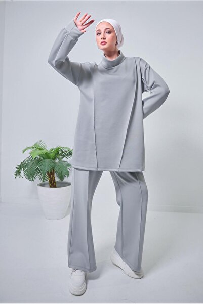 TRENDTESETTÜR Γυναικείο γκρι φαρδύ παντελόνι κατάδυσης T 4353