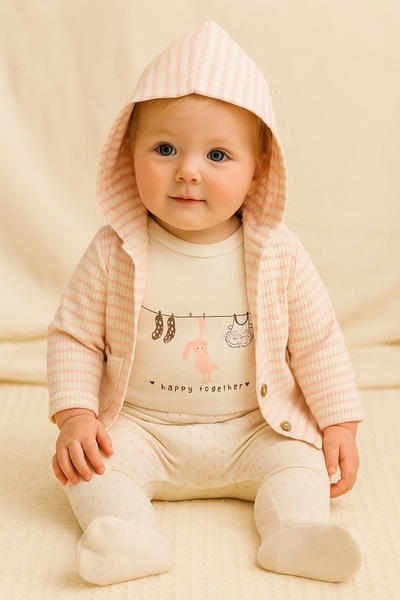 MixMax Bebe طقم أطفال من 3 قطع بغطاء للرأس من الجاكار للفتيات الصغيرات من Hap...