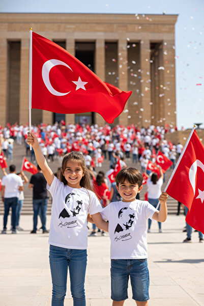 DMB BOYS & GIRLS Atatürk Baskılı Pamuklu Bisiklet Yaka Kısa Kollu Tören 29 Ekim 10 Kasım Erkek ve Kız Çocuk T-shirt
