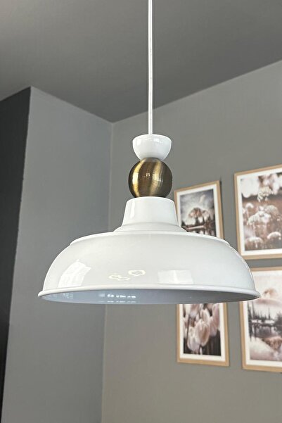 Bamyum Veluna Beyaz Tekli Eskitme Şapka Başlık Avize Retro Sarkıt Ofis Showro...