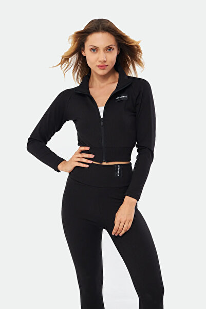 Lesa Wear Ζακέτα Crop Lycra με κορδόνι και μαλακό φλις μέσα