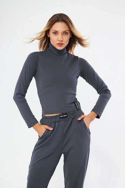 Lesa Wear Μπλούζα με ζιβάγκο από ανθρακί μαλακό στο χέρι