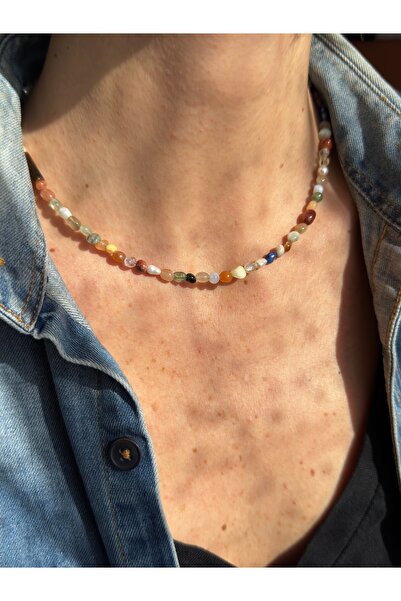 Medusa Accessories قلادة نسائية من الأحجار الطبيعية المختلطة - مجوهرات مصنوعة...