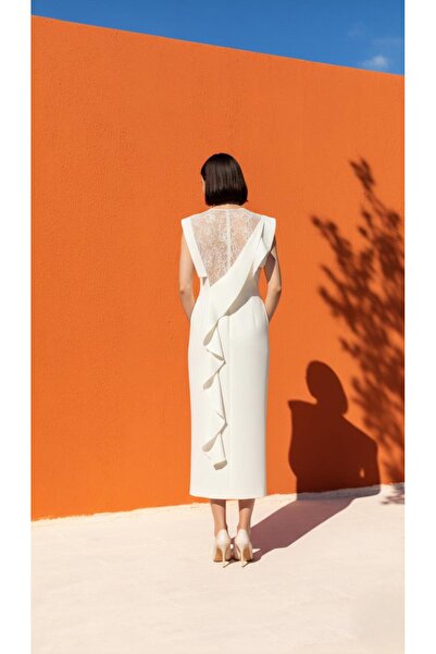 KAMEYA ZARİF DANTEL GEÇİŞLİ MİDİ ELBİSE 25S40797