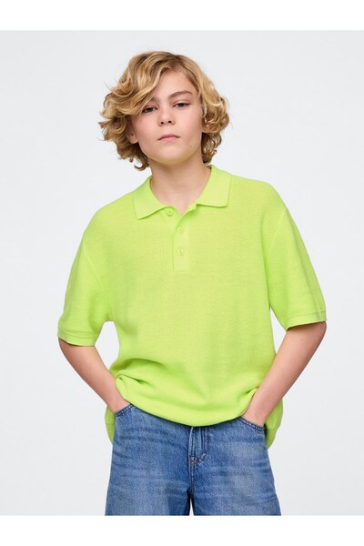 GAP Erkek Çocuk Sarı Relaxed Sweatshirt Polo T-Shirt