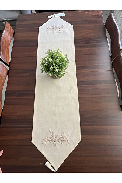 zeynmar Rokoko Nakışlı Keten Camel Rengi Runner Masa Örtüsü 35 X 140 1 Adet