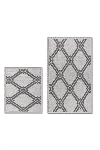 Bluenity Marta Doğal Pamuklu Banyo Matı Seti 60x100+50x60 Cm Gri