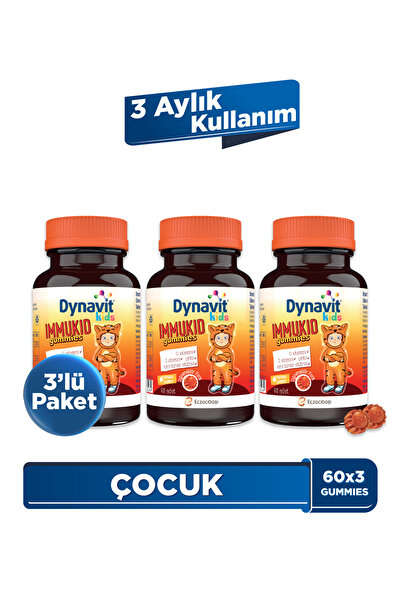 Dynavit kids Immukid Gummies 60 x3 - Bağışıklık - Çocuklar için C, D Vitamini, Çinko, Kara Mürver