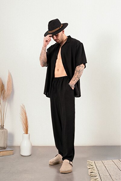 Twobucks Black Soft Linen Men's Shirt and Pants Suit