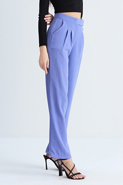 nurneva Γυναικείο παντελόνι λιλά με ψηλόμεσο κορδόνι με κορδόνι με βέλκρο