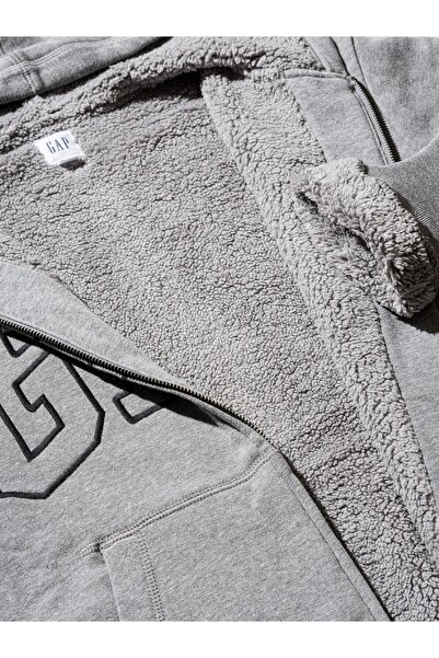GAP Мъжка сива суитшърт с качулка, подплатена с шерпа и цип