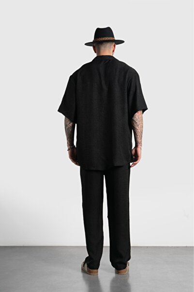 Twobucks Black Bamboo Linen Men's Shirt and Pants Suit