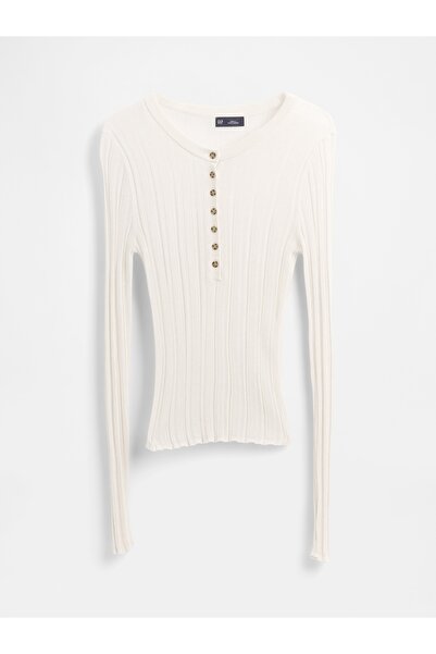 GAP Kadın Beyaz Transparan Fitilli Henley Kazak
