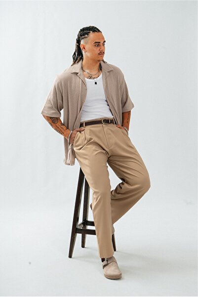 Super Rare Bej Retro Erkek Kumaş Pantolon