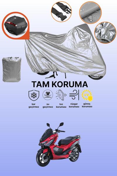 dokaca Gri Arka Çanta Uyumlu SYM Jet X 125 Uyumlu Motor Brandası, Koruyucu Örtü