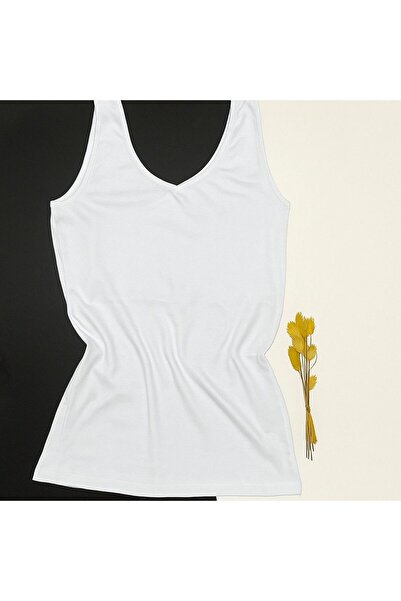 VELOURE Kadın Atlet Sütyenli V Yaka Modal 2 Adet Beyaz Renk Pedli Atlet-bluz-...