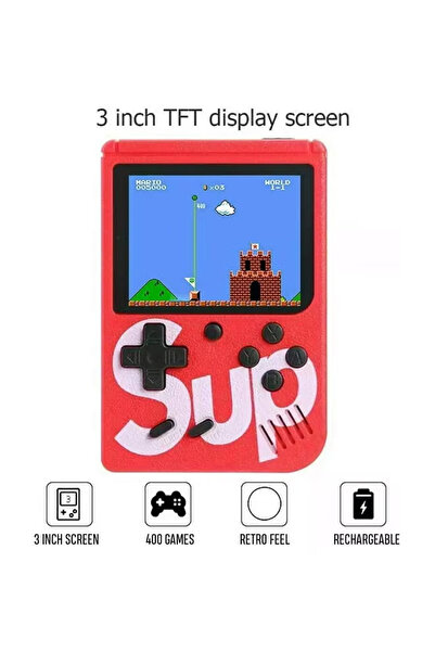 SUP وحدة تحكم ألعاب محمولة كلاسيكية - ٥٠٠ لعبة كلاسيكية، شاشة LCD مقاس ٣.٥ بوصة، مخرج تلفزيون، لاعب أو لاعبان