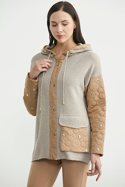 Sementa με κουκούλα Πλεκτό Παλτό με Καπιτονέ Λεπτομέρειες - Γαλακτώδες Καφέ