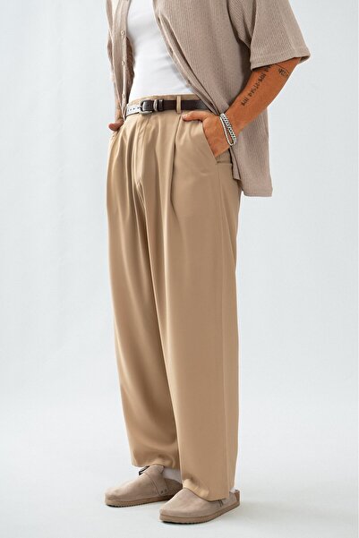 Super Rare Bej Retro Erkek Kumaş Pantolon