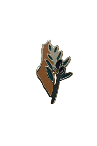 Zaytoon Filistin Haritası Yanında Zeytin Dalı Altın Renkli Unisex Menili Yaka...